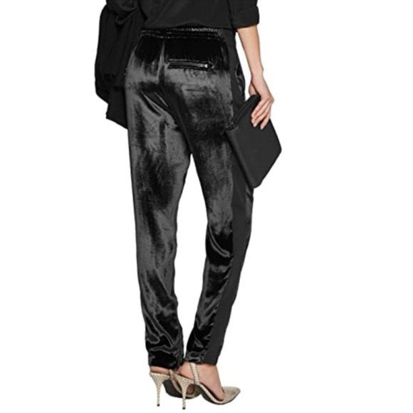 RAG & BONE Alpes Crepe Trim Zip Leg Partially Elastic Waist Velvet Pants, Black - Picture 2 of 4